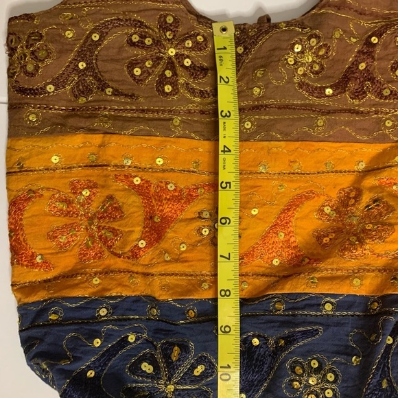 Indian Traditional Gold Stitched Sequined Hobo Shoulder Bag - Picture 12 of 12